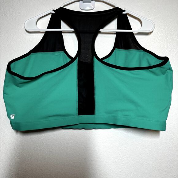 Fabletics Sports Bra Wireless Racerback Black Mesh Scoop Neck Green Black XLarge - Picture 4 of 4